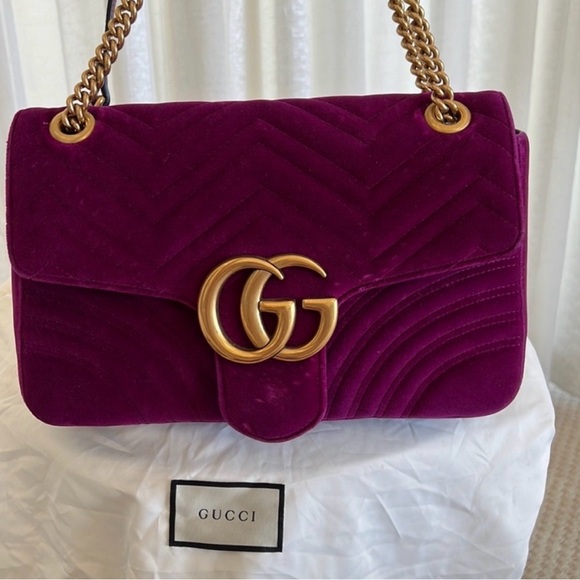 Gucci Velvet Marmont  Bag - Deep Purple with Gold Accents - Picture 4 of 9